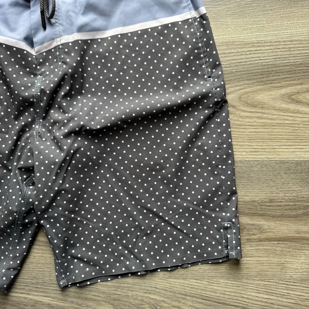 BYLT Coastal Board Shorts Blue‎ Black Dot Lightweight Pockets Swim Mens L
